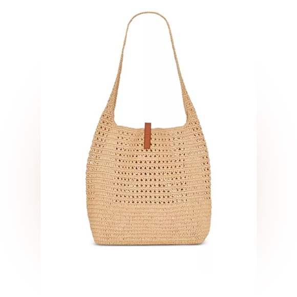 Saint Laurent Le 5 À 7 in Raffia Crochet and Smooth Leather - Picture 3 of 9